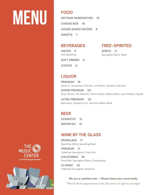 Concert Hall Caf&eacute; — Intermission bar menu