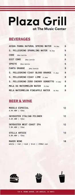 Plaza Grill — Beverage menu