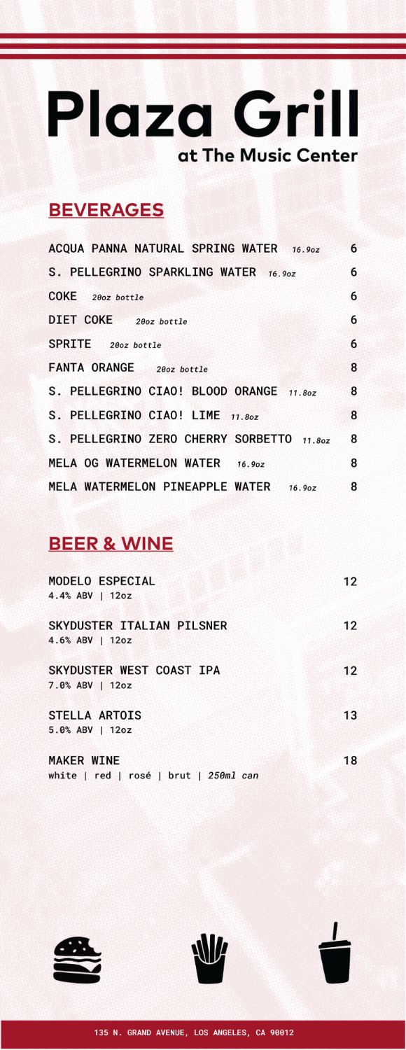 Plaza Grill — Beverage menu