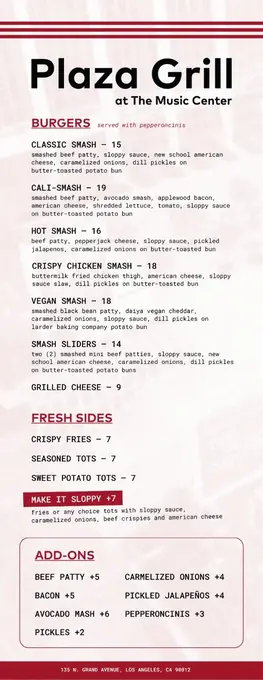 Plaza Grill — Food menu