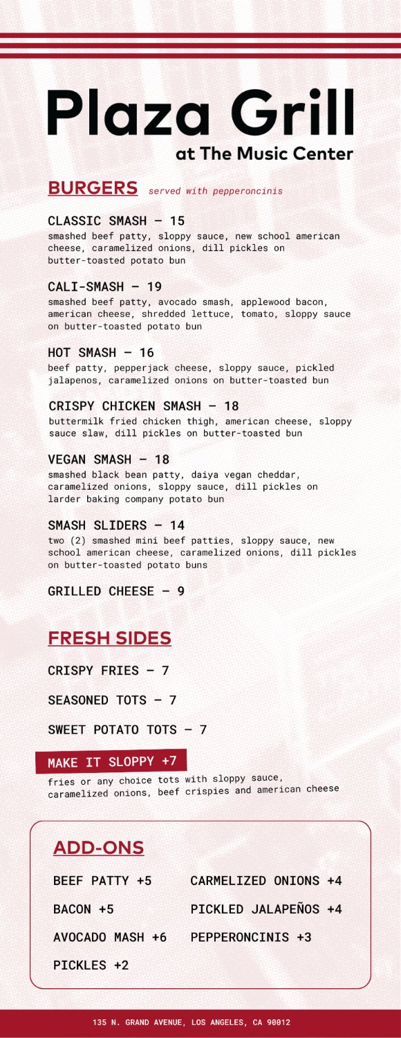 Plaza Grill — Food menu