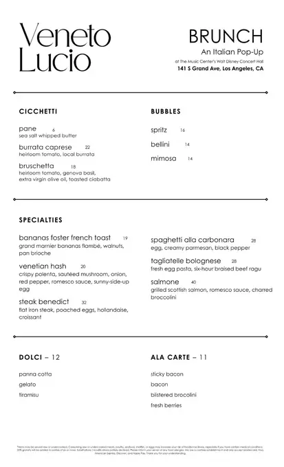 Veneto Lucio — Brunch menu