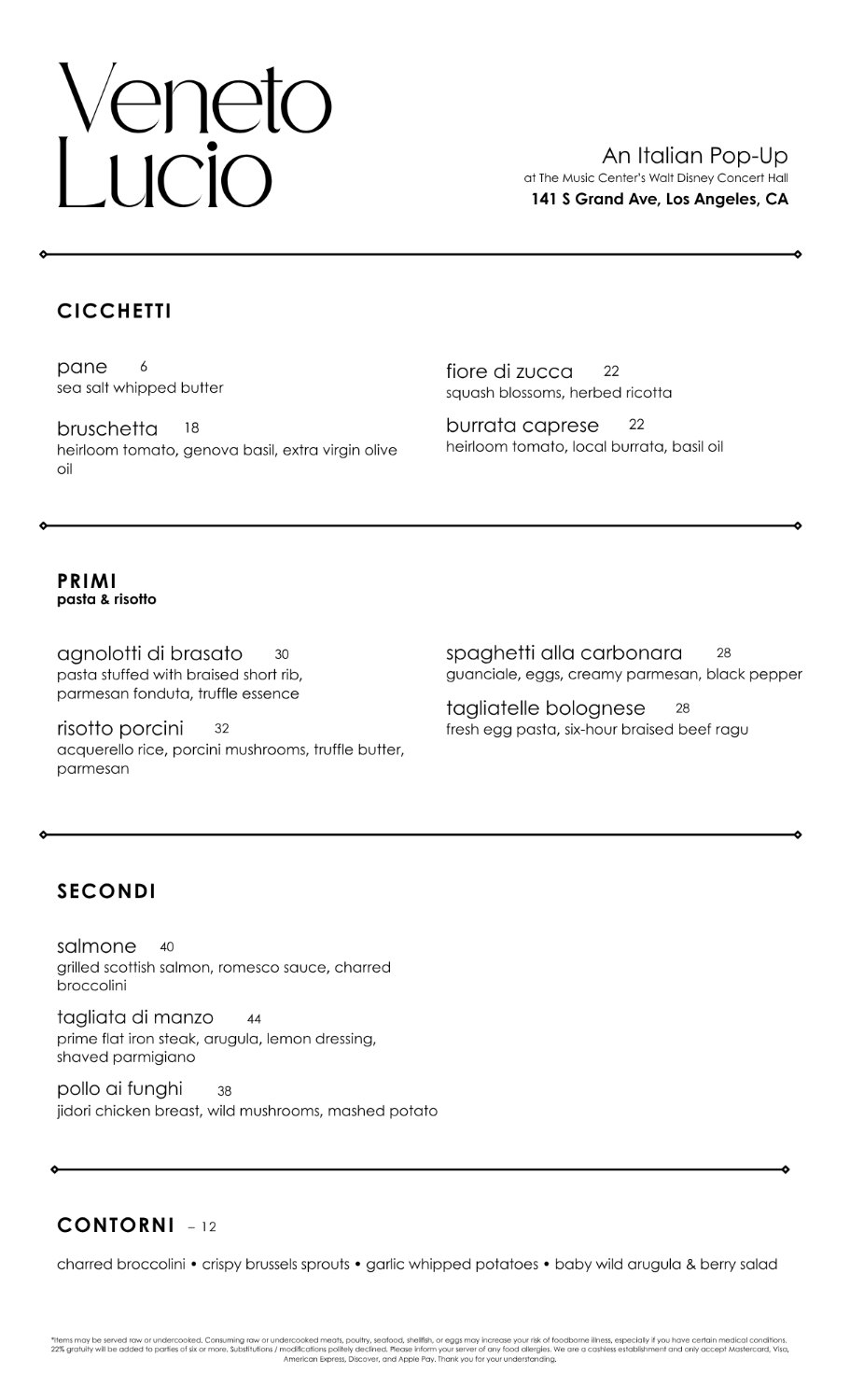 Veneto Lucio — Dinner menu